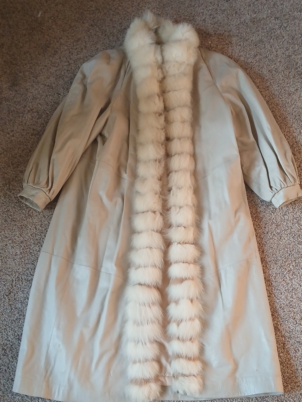 Vintage Genuin Leather Coat With Real Rabbit And Fox Fur Trim